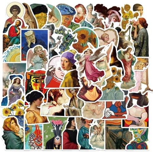 10/50PCS World Artist Famous Paintings Stickers Cool Decals DIY Bike Skateboard Fridge Guitar Laptop Luggage Graffiti Sticker