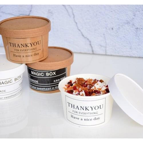 50pcs High quality net red dessert box round kraft paper disposable ice cream cups DIY favors yogurt pudding cup with lids