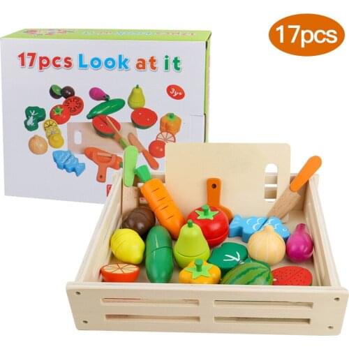 17pcs Children Cutting Fruit Toy Pretend Role Play House Toy Cutting Fruit Plastic Vegetables Food Kitchen Toys