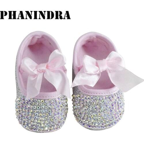 2019 princess rhinestone newborn baby Shoes handmade pearl baby toddler bling bling shoes lovely fashion bow baby girl shoes