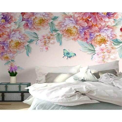 Beibehang Custom size Modern HD hand-painted wall paper small fresh rose butterfly TV background papel de parede 3d wallpaper