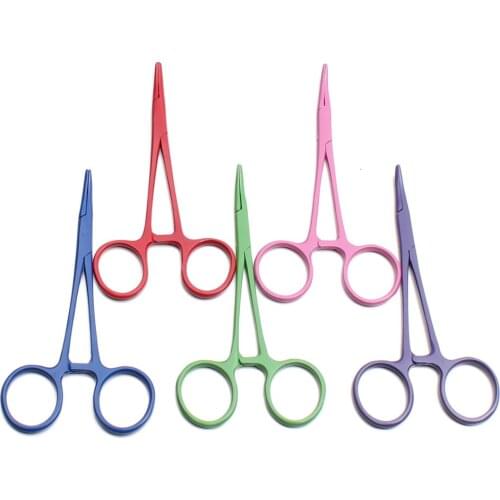 5" Colorful Stainless Steel Curved Head Animals Hemostatic Forceps Forceps Needle Holder for Pets Hair Towel Clamp Pliers C6201