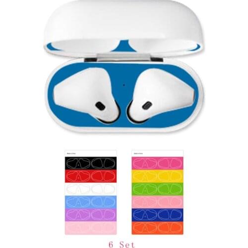 6 Pairs Colorful Protective Sticker Case Skin Dust-proof Dust Guard for Apple Airpods Earphones Charging Box No headphones