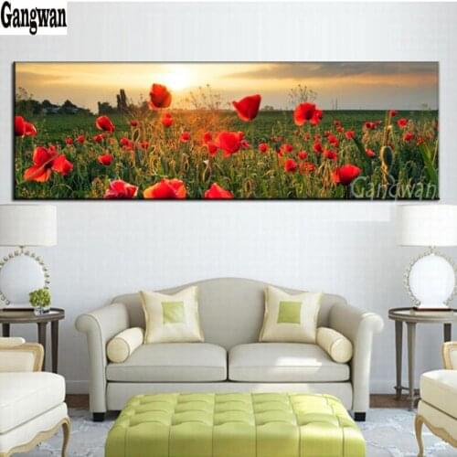 Red poppy Flower Fields 5D Full Square DIY Diamond Painting Cross Stitch Diamond Embroidery large Pictures Mosaic natural view