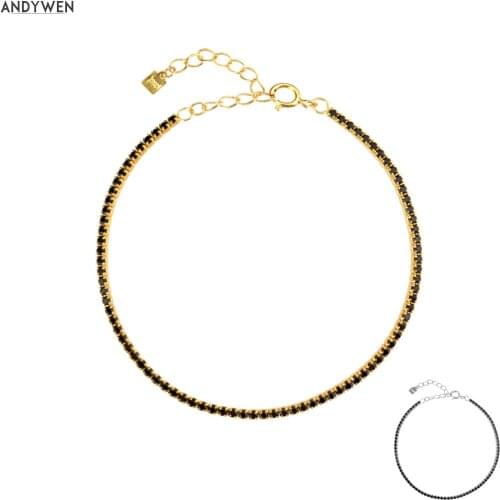 ANDYWEN 2020 New 925 Sterling Silver Full Zircon Black Pave Bracelet Luxury Rock Punk Bangle Women Crystal Jewelry For Women