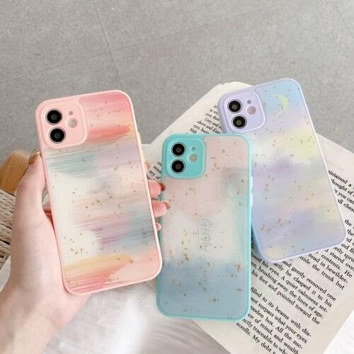 Shiny Fashion Candy Color Gradient gold foil Phone Cases For iphone 12 11 Pro Max XR X XS 7 8 Plus graffiti Back Cover Coque