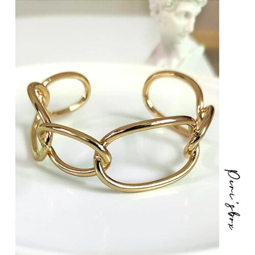 Perisbox Curb Link Big Circle Bangles Round Geometric Bangles for Women Minimalist Gold Chain Bangles Adjustable 2020 Trendy
