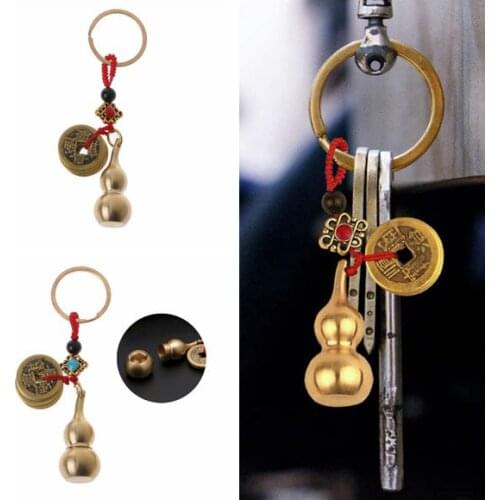 Wu Lou Key Chain Lucky Gourd Keychain with Feng Shui Coins Good Luck Prosperity Success Brass Calabash Pendant Keychain