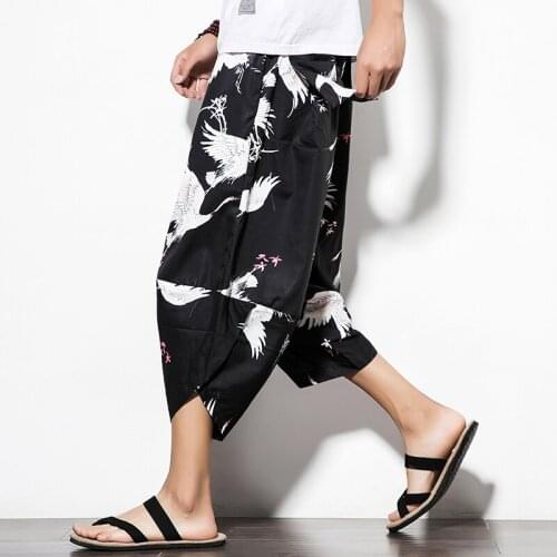 Streetwear Men 2021 Harajuku Style Cross Pants Woman Printed Summer Casual Trousers Male Loose Calf-length Pant Oversized 5XL
