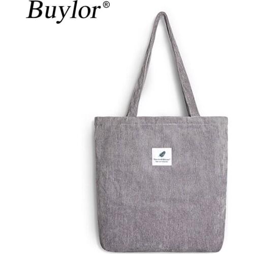 Buylor Women Shoulder Bag Corduroy Shopping Bag Female Canvas Eco Tote Bag Foldable Reusable Eco Bag