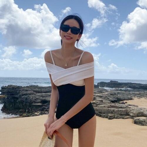 Korean Style One Piece Swimwear Women Padded Swimwear Solid Swimsuit Bathing Suit sexy Lady Monokini Beachwear 2020 New