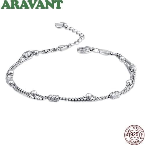 925 Sterling Silver Double Layers Adjustable Bead Tennis Bracelets Chains For Women Party Jewelry