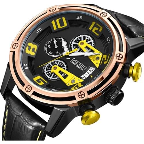 MEGIR Mens Watches Top Brand Luxury Quartz Gold Watch Men Casual Leather Military Waterproof Sport Wristwatch Relogio Masculino