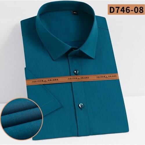 Business Non-iron Bamboo Fiber Casual Pure Color White Shirt Work Wear Fashion Slim Daily Mens Button Up Shirt Short Sleeve