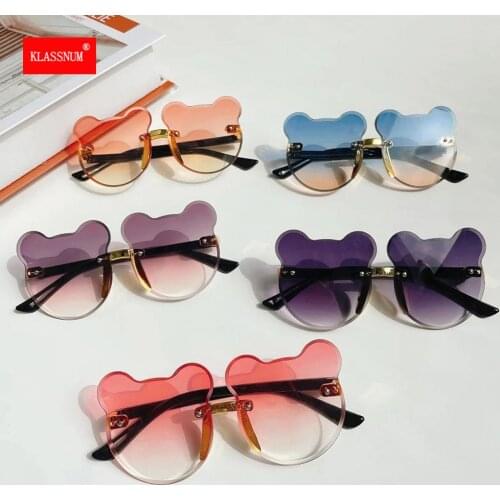 2021 Kids Cartoon Bear Sunglasses Boy Girls Children Vintage UV400 Rimless Eyeglasses Polarized Decorative Glasses 1-8 Years New