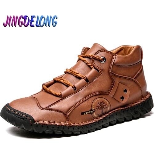New Mens Snow Boots Leather Boots Handmade Mens Leather Boots Outdoor Waterproof Mens Western Boots Classic Brand Footwear