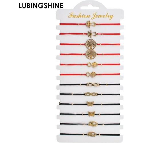 12pcs/Set Handmade Woven Rope Chain Bracelet Set Stainless Steel Tree of Life Butterfly Charms Bracelets for Women Girls Jewelry