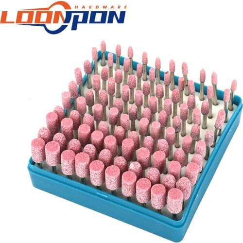 100pcs/lot Stone Grinding Head Set 3mm shank pink grinding head Dremel Die Tools for Metal Plastic Wood