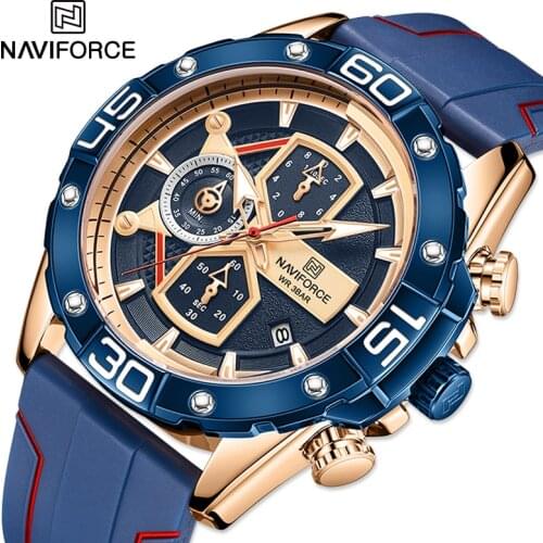 NAVIFORCE Mens Sports Watches Luxury Brand Blue Military Silicone Band Wrist Watch Male Clock Fashion Chronograph Wristwatches