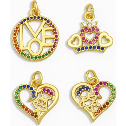 OCESRIO DIY Rainbow Heart Boy Pendant Love Round Moon Necklace Pendant Supplies For Handmade Jewelry Making Accessories pdta166