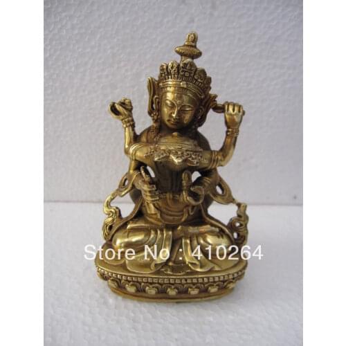 Old craft$ Nice 4.5'' Tibetan Bronze Vajrasattva Buddha Yab-yum Consort Statue Figurines statue (A0314)