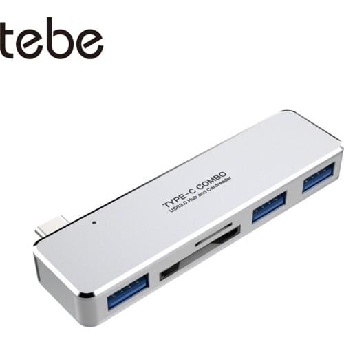 Tebe USB 3.1 Type-C Hub USB 3.0 TF/SD Card Read 5-in-1 Multi-Function Converter For MacBook And Thunderbolt 3 Series Notebooks