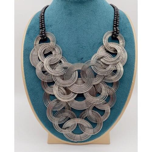 4mm Black Onyx Statement Necklace With Pewter Spiral Chains Layered For Women And Girls Gifts 19 Inch