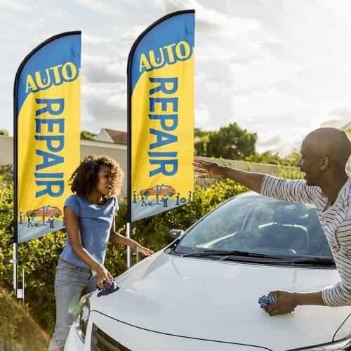 FSFLAG Auto Repair Flutter Feather Flag with Flagpole Kit and Ground Stake, 11 Foot Swooper Flag and Pole Kit for Auto Repair