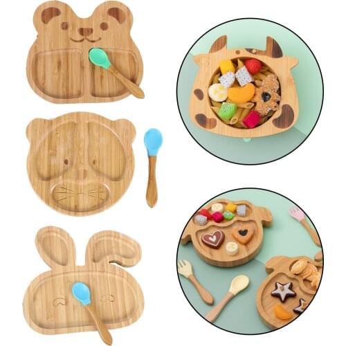 Portable Bamboo Baby Toddler Plate Suction Base Feeding Plate Anti-Scalding