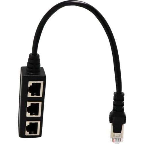 RJ45 Splitter 3 Hubs Adapter Female Ports LAN Ethernet Socket Connector-Black