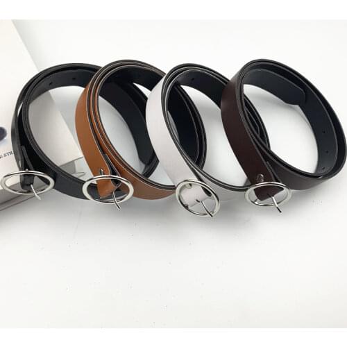 Leather belt women classic retro simple belt female round buckle female belt simple round pin buckle new 100CM