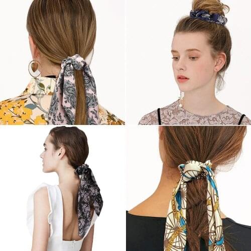 New Fashion Women Dot Floral Print Elastic Bow Hair Rope Girl Hair Ties Korean Sweet Hair Accessories Headwear