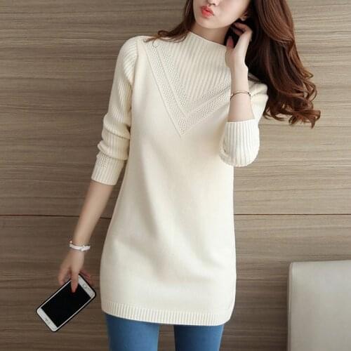 Autumn Winter Women Knitwear Sweaters Pullover Fashion Long Sleeve Half Turtleneck Sweater Jumper Female Solid Loose Long Tops