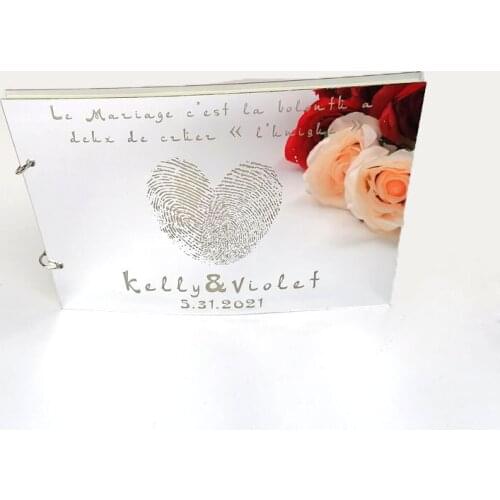 Large Size A4 Mirror Guest Book Custom Wedding Signature Guest Book Personalized Mirror Cover Empty White Blank Pages Note Book