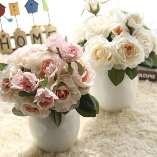 Artificial French Rose Flowers Bouquet Valentines Day Wedding Silk Fake Flower Plant DIY Home Party Parlour Vase Decoration
