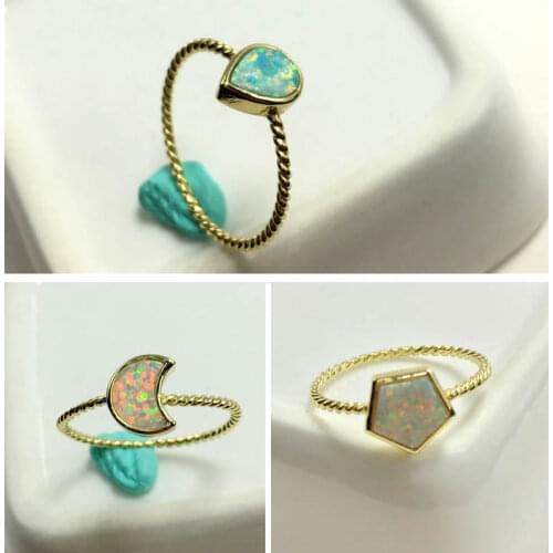 2019new Charm Round tears Golden border Opal Moonstone Ring For Women Wedding Fashion Female Crystal Engagement Ring Nevers Fade