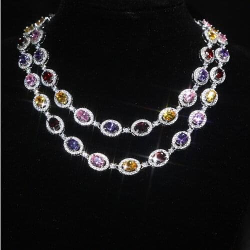 2020 New Fashion iced out 16'' 18'' oval CZ Crystal charm rainbow Long Necklace for women Luxury Hip hop Party wholesale Jewelry