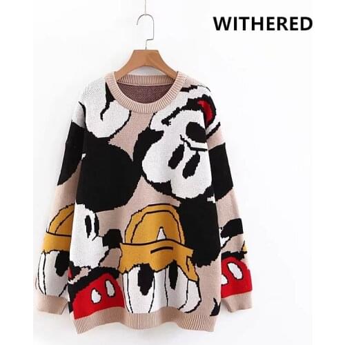 Jenny&Dave winter sweater women england vintage soft mouse cartoon Jacquard weave o-neck pull femme hiver women tops 1024