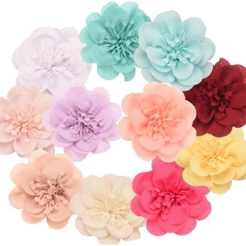 12PCS Cute 7cm Chiffon Flower Fashion Rolled Rose Fabric Hair Flowers Hair Accessories for Girls No Clip for DIY Headwrap