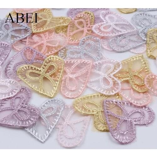 30pcs 35mm Embroidery Organza Love Bow Appliques DIY Heart Flower Trims Guipure Lace Handmade Jewelry Garment Accessories