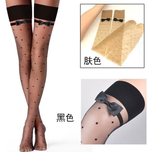 5pcs Ultra Thin Bowknot Women White Thigh Knee Girl Elastic Dot Jacquard High Tube Anti Hook Silk Stockings Summer Sexy Fashion