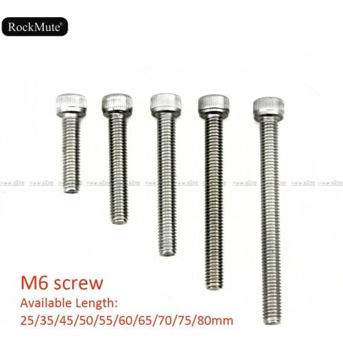 6mm Hexagon Hex Socket Cap Head Bolt Screw M6 25mm/35mm/45mm/50mm/55mm/60mm/65mm/70mm/75mm/80mm Long A2-70 304 Stainless Steel