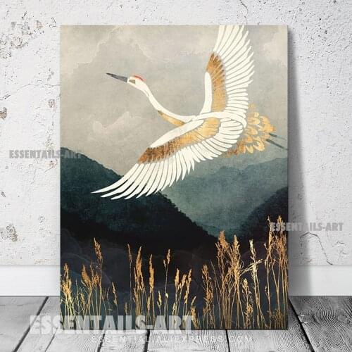 Japanese style Abstract crane Canvas Wall Art Painting Poster Bedroom Study studio print Living kid Room Home Decoration Prints