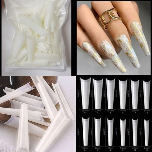 WAKEFULNESS 120Pcs Long Ballerina Nails French Fake Nails Tips Half Cover Fasle Nails Manicure Acrylic Nail Art Tools Beauty Art