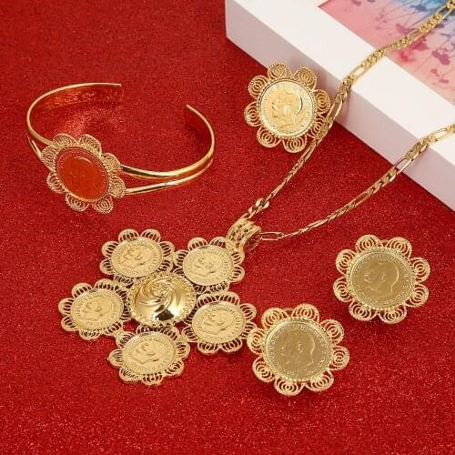 Ethiopian Big Cross Jewelry Set Women Men Gold Color Jewelry Africa Coin Cross Eritrea Habesha Jewelry