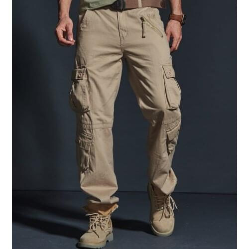 022 Men Cargo Pants Daily Retro Loose Straight Outdoor Hunting Military Style Multi-Pocket Khaki Cotton Casual Male Trousers