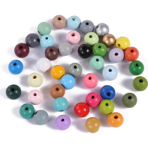 50pcs Natural Round Ball Wood Beads Multicolors 16x4mm Eco-Friendly Big Hole Wooded Charm Bead Fit DIY Jewelry Findings Crafts