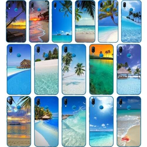 235DD summer Beach Scene at Sunset on sea Palm Tree Cover for Huawei P9 P10 P20 P30 Lite mate 10 20 PRO lite p smart 2019 case