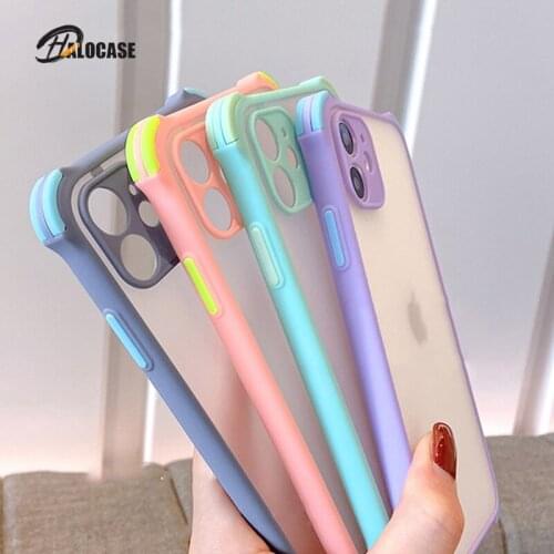 Phone Case For iPhone 6 6S 7 8 Plus 11 12 Mini X XS XR SE PRO MAX 2020 Shockproof Anti-Fall Matte Transparent Candy Color Cover
