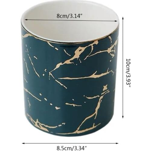F3MA Ins Marble Pattern Pen Holder Cosmetic Storage Box Makeup Brush Lipstick Case Ceramic Jar Desktop Home Table Organizer